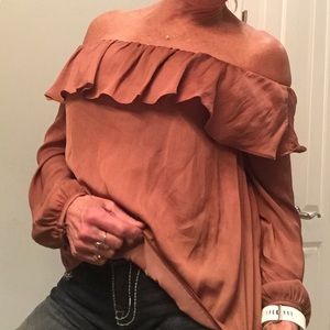 DO+BE flowing ruffled off the shoulder top